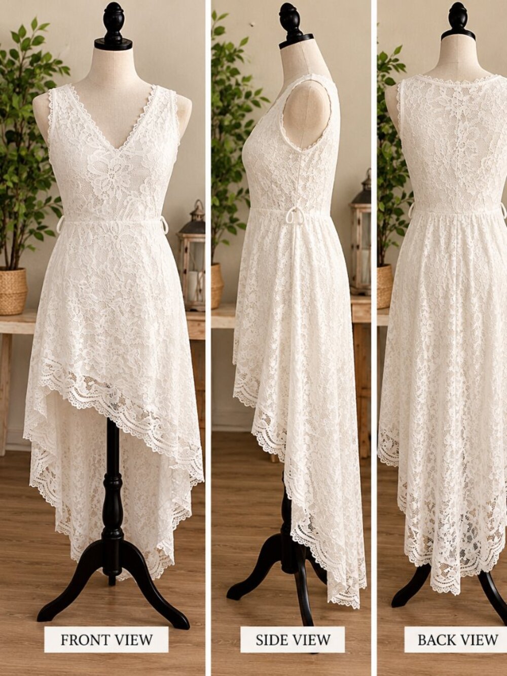 Size L Ivory Cream Floral Lace Sleeveless Maxi Dress Boho Wedding